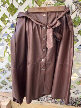 Fall Vegan Leather Midi Skirt Belted Chocolate Brown New Plus Sz 14-16 EST 1946